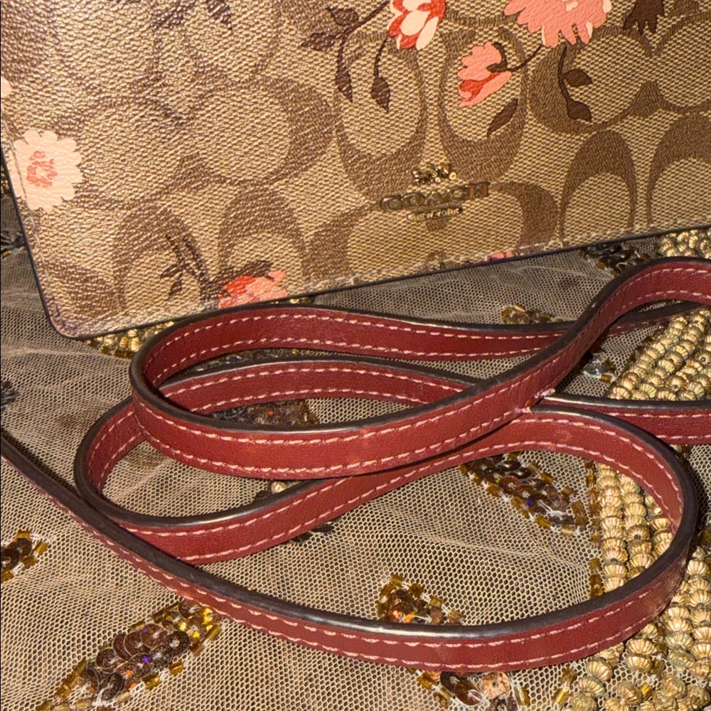 Coach Signature Floral Crossbody in Brown and Red - Picture 3 of 15